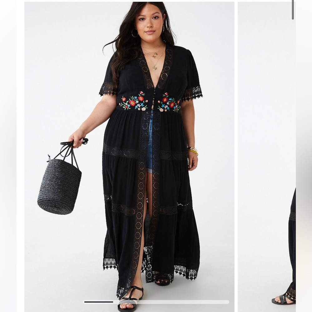 EUC Floral Embroidered Duster Kimono